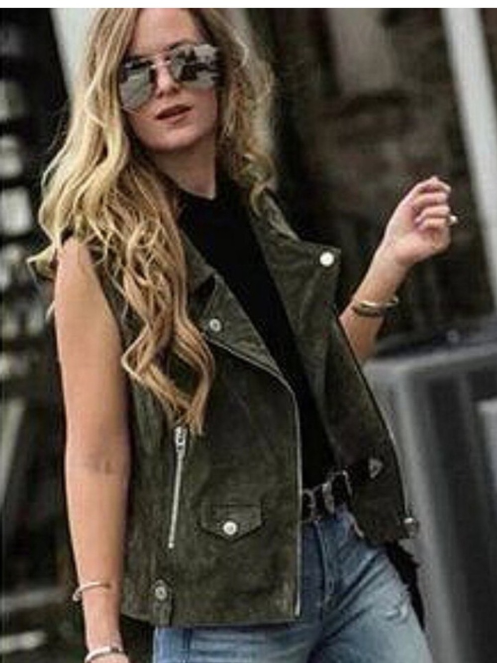 Blank NYC Charcoal Gray Suede Leather Sleeveless Moto Jacket